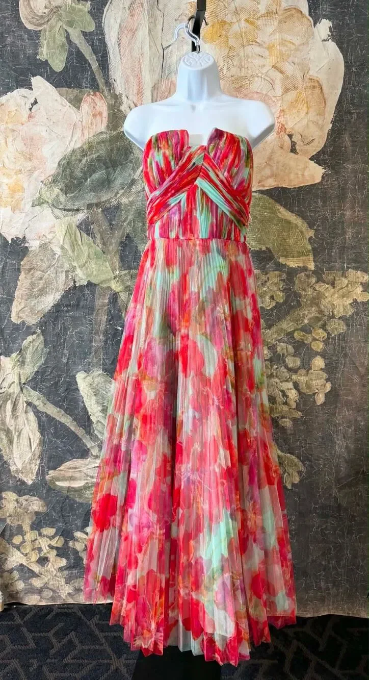New Anthropologie Hutch Red Floral Pleated Midi Dress Size 16